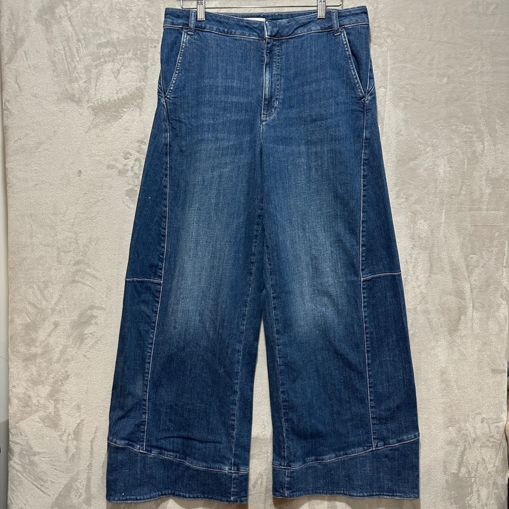 Pilcro Anthropologie Wide Leg Jeans Blue Denim Seam Detail Size 31 High Rise